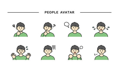 男の子の表情とジェスチャーのイラスト素材セット