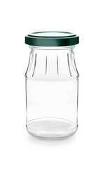 Empty jar with black cap isolated on white