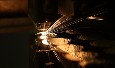 Laser cutting technology flat sheet metal steel material processing with sparks