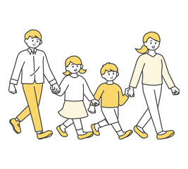 小さな子どものいる若いファミリーの全身イラスト素材