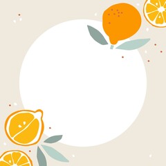 Orange or tangerine frame. Fruits with leaf hand drawn sketch isolated. Border with Whole fruit and cut half. Frame of fresh orange fruits. Silhouette vector Natural template with copy space.