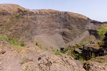 The interior of the  Mount Vesuvius volcano crater, Italy. It is located on the Gulf of Naples in Campania about 9 km from Naples