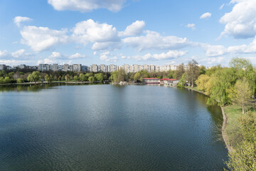 Naklejka premium lake and forest, Tineretului Park, Bucharest City, Romania 