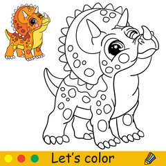 Cartoon cute dinosaur triceratops coloring book page vector © alinart