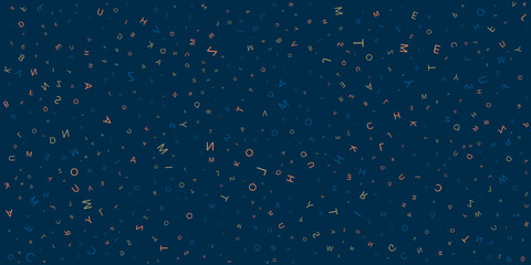 Various Dark Colorful Randomly Placed, Sized and Oriented Letters Pattern - Texture, Background, Design Element in Editable Vector Format