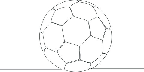 Obraz premium One single line drawing Soccer ball on white background. concept continuous line draw design vector illustration.