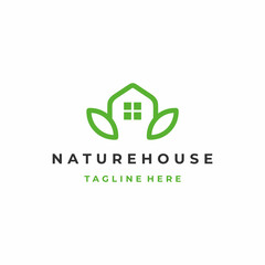 Green eco nature house logo design vector illustration