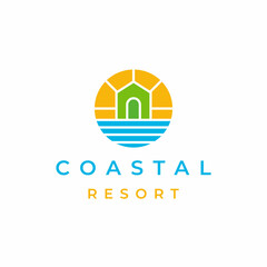 Beach House Logo Design, Real Estate Logo, Beach Resort, Villa, Beach Hotel Logo Design Vector Illustration