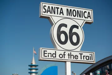 Gordijnen Route 66 End of Trail road sign in Los Angeles, California © SeanPavonePhoto