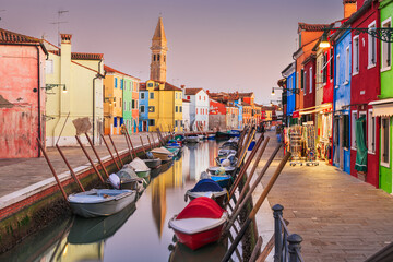 Fototapeta na wymiar Burano, Venice, Italy Colorful Buildings Along Canals