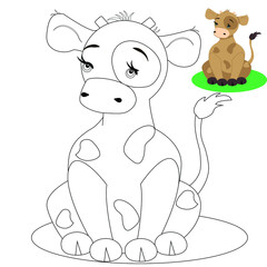 Drawing of a calf for coloring. Children's creativity and acquaintance with pets.
