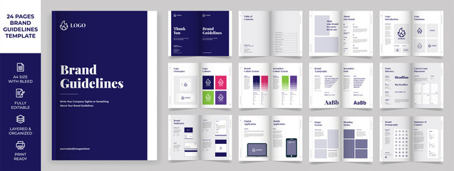 Brand Guideline Template, Simple style and modern layout Brand Style, Brand Book, Brand Identity, Brand Manual, Guide Book, Brand Guideline Presentation