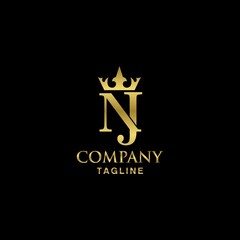 luxury letter nj crown logo design template