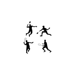 Badminton Players Silhouettes Set.vector Collection of sportsmen.