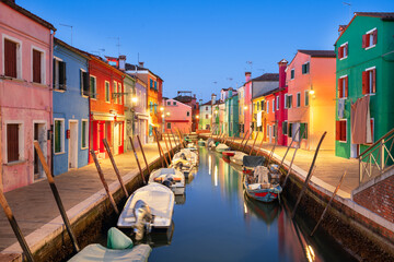 Fototapeta na wymiar Burano, Venice, Italy Colorful Buildings along Canals