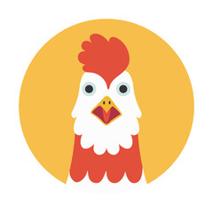 Rooster head round background icon sign funny character cartoon vector illustration.