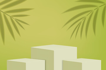 Cube product podium with palm leaves shadow Vector