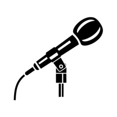 Microphone for speaker or singer with wire on stand. Simple style logo icon illustration vector.