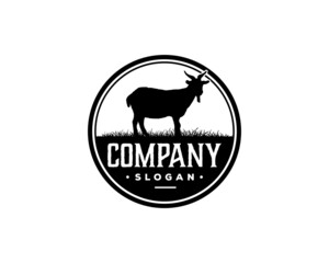 Livestock Goat Animal Farm Vintage Circle Logo Emblem Vector