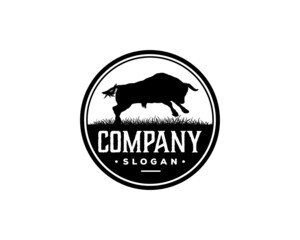 Nature Wild Jumping Bull Animal Farm Vintage Circle Logo Emblem Vector
