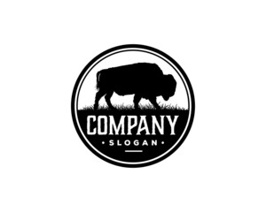 Nature Wild Bison Animal Farm Vintage Circle Logo Emblem Vector