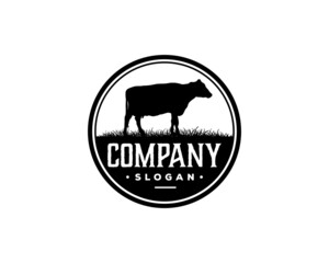 Livestock Cow Animal Farm Vintage Circle Logo Emblem Vector