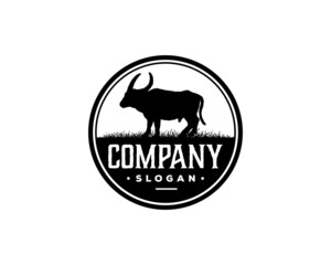 Livestock Big Horn Buffalo Animal Farm Vintage Circle Logo Vector