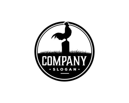 Livestock Rooster Crowing Animal Farm Vintage Circle Logo Emblem Vector