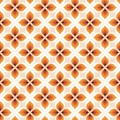 Vintage geometric floral seamless pattern. Retro 70s nostalgic simple shaped groovy flowers with circles colorful background. Modern fashion vector print for fabric, wallpaper