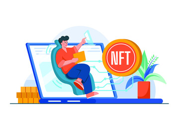 Digital World NFT Illustration concept. Flat illustration isolated on white background