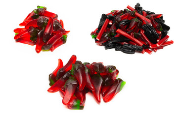 Spicy jelly sweets isolated on white background. Candy pepper.