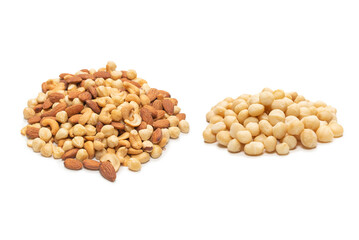 Mix of nuts isolated on white background. Top view.