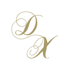 gold script monogram, letter d and letter x