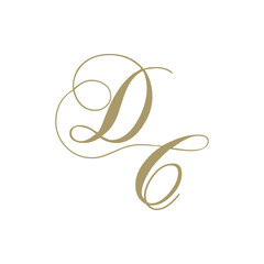gold script monogram, letter d and letter c