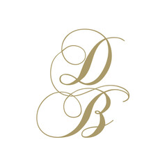 gold script monogram, letter d and letter b - obrazy, fototapety, plakaty