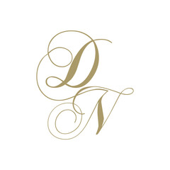 gold script monogram, letter d and letter N