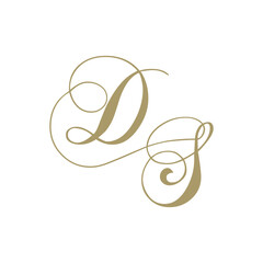 gold script monogram, letter d and letter s