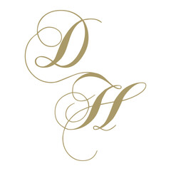 gold script monogram, letter d and letter h