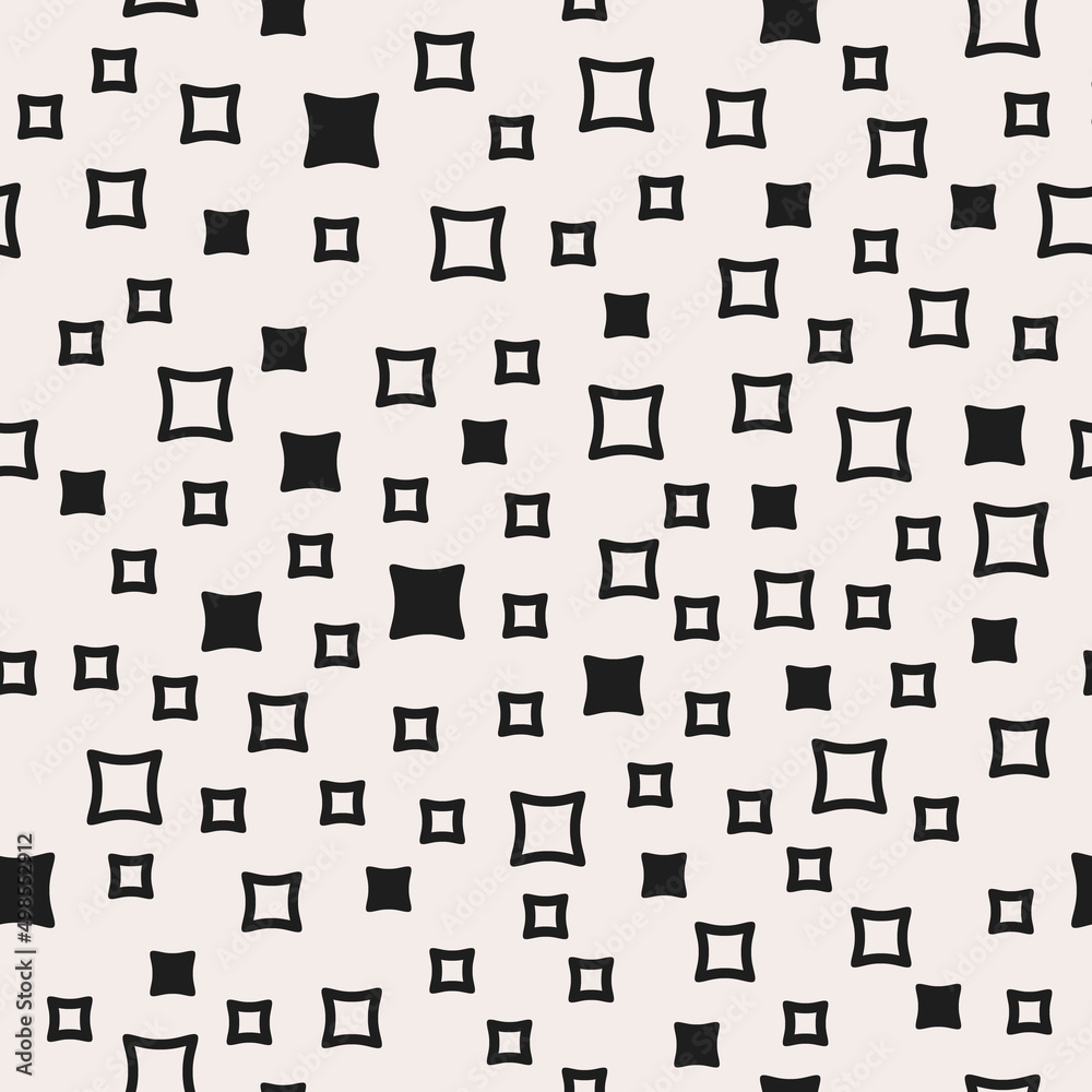 Poster Black and white empty squares inside are randomly scattered across the canvas. Seamless vector pattern of identical squares of different sizes.