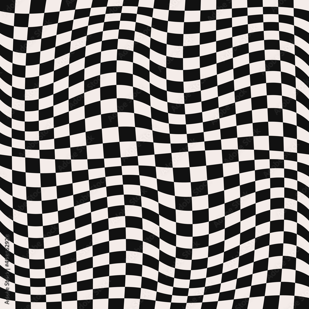 Poster The black and white pattern of square cells is reminiscent of a racing flag. Vector 3d canvas of black and white striped squares.
