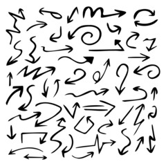 Hand drawn set of arrows. Collection black arrow on white background. Vector illustration.