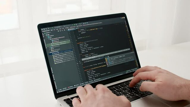 Coding on the screen, HTML encoding and programming on a laptop screen, developer, web development. Computer Web Developer. Cloud data social network media or virus. High quality 4k footage