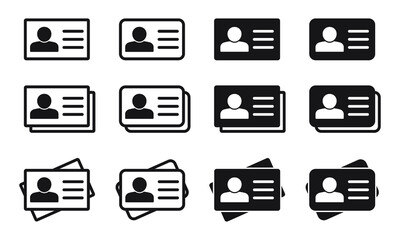 ID Card icon collection. Employee clerk card, driver license, Identification card, staff identification card symbol. Design for website and mobile app.
