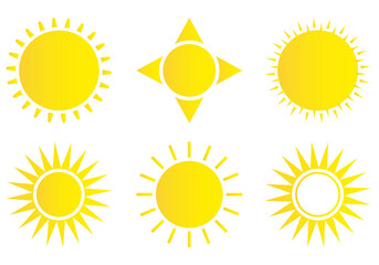 Sun icon set. Weather sun icon. Yellow sun star. Summer elements for design. Vector illustration