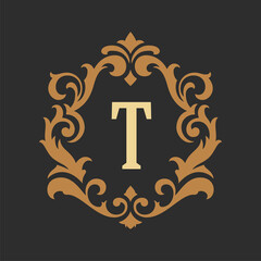Luxury monogram logo template vector object for logotype or badge design. Trendy vintage royal ornament frame illustration, good for fashion boutique, alcohol or hotel brand