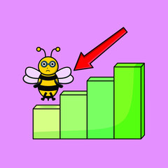 Bee cute businessman mascot character with a inflation chart cartoon style design