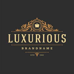 Luxury logo template vector object for logotype or badge design. Trendy vintage royal style illustration, good for fashion boutique, alcohol or hotel brand