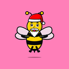 Cute Cartoon mascot character Bee santa claus character christmas in modern design style 