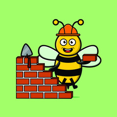 Cute cartoon bee as mason character in 3d modern style design