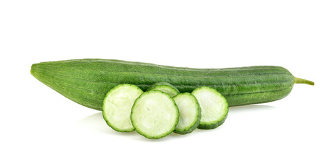 Fresh green sponge gourd or luffa with slice isolated on white background